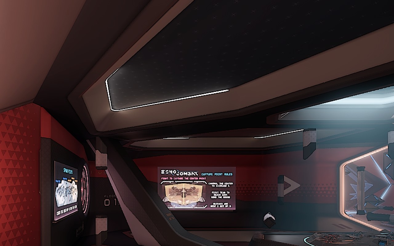 Lobby: the red wall by a doorway. on PC
